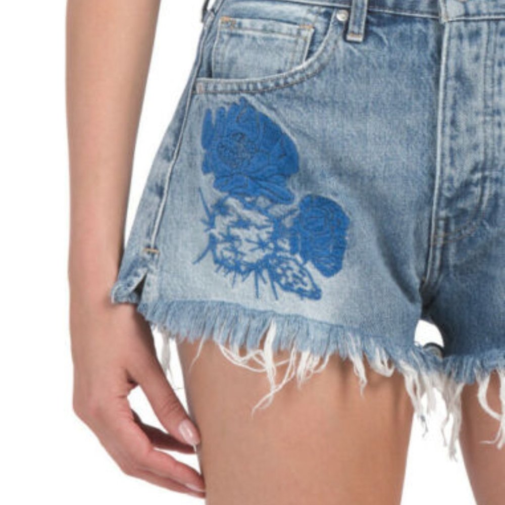 Levis Made & Crafted Embroidered Cut off Jean Shorts Hi Rise Size 29 NWT - Picture 4 of 8